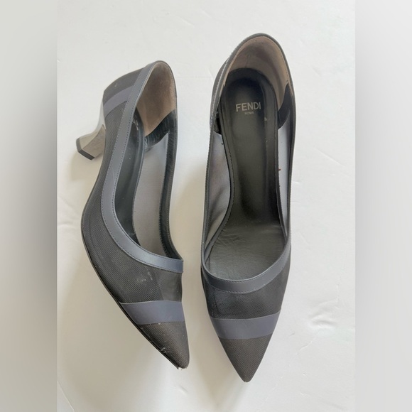 Fendi Navy Blue Black Mesh leather trim Colibri pumps EU 38 - Picture 2 of 13